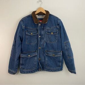 Wrangler Sherpa Lined Chore Coat Denim Jean Corduroy Collar Full Zip Women Small